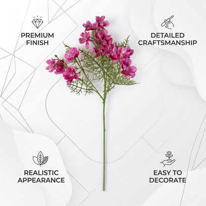 Artificial Magenta Cosmos Flower Stick 82 cm – Real Touch Faux Wildflower Spray for Vase & Home Décor