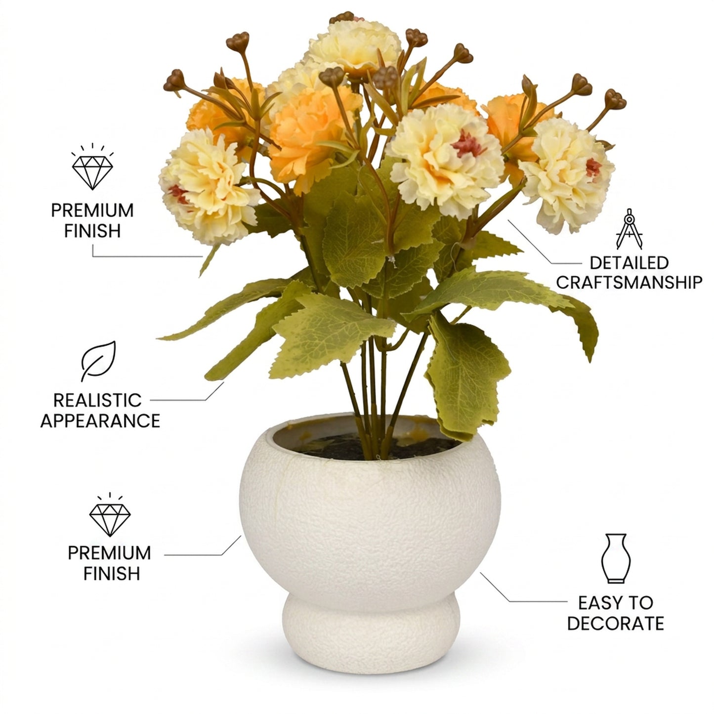 Artificial Cream Orange Flower Plant with Pot 40 cm – Real Touch Potted Flowers for Home & Pooja Décor