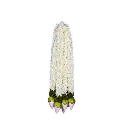 Artificial White Floral Hanging Garland with Lotus Bud Accents – Traditional Latkan for Door, Pooja, Mandir & Festive Décor (65 cm)
