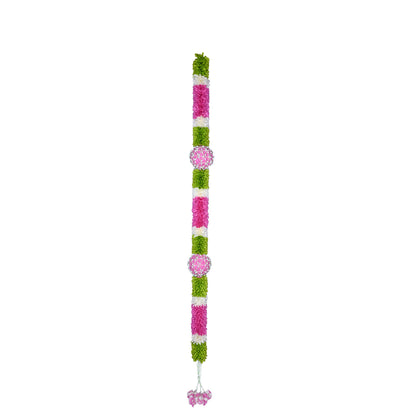 Artificial Pink & Green Floral Hanging Garland with Round Flower Motifs – Decorative Band Latkan for Door, Pooja, Mandir & Festive Décor (190 cm)