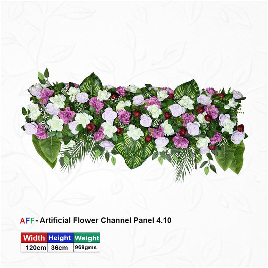 Artificial Flower Factory – Spring Radiance |Luxe Lavender & Meadow White Channel Panel | Pastel Rose & Tropical Leaf Row | 120cm Premium Floral Arrangement for Garden Weddings, Corporate Galas, & Event Backdrops
