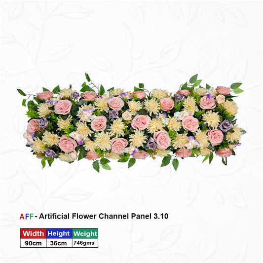 Artificial Flower Factory – Soft Pastel & Cream Meadow Channel Panel | Delicate Peach Rose & Ivory Mum Row | 90cm Elegant Floral Arrangement for Wedding Altars, Table Runners, & Wall Decor