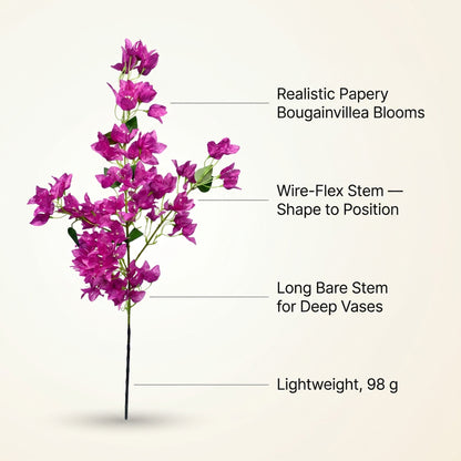 Artificial Bougainvillea Stem, 38" Tall Magenta Purple Faux Flower Branch – Real Touch Silk Bougainvillea for Vase | Home Décor, Living Room, Office Table, Entryway & Wedding Decoration