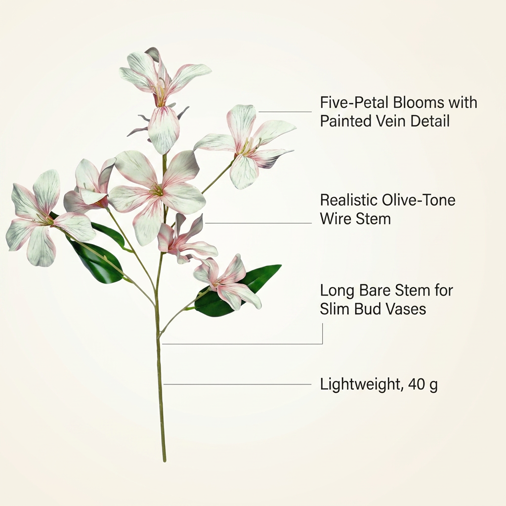Artificial White-Pink Lily Flower Stick 78 cm – Real Touch Faux Flower Spray for Vase & Home Décor