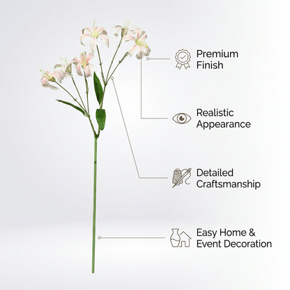 Artificial White Pink Lily Stick 88 cm – Real Touch Faux Flower Spray for Tall Vase & Home Décor