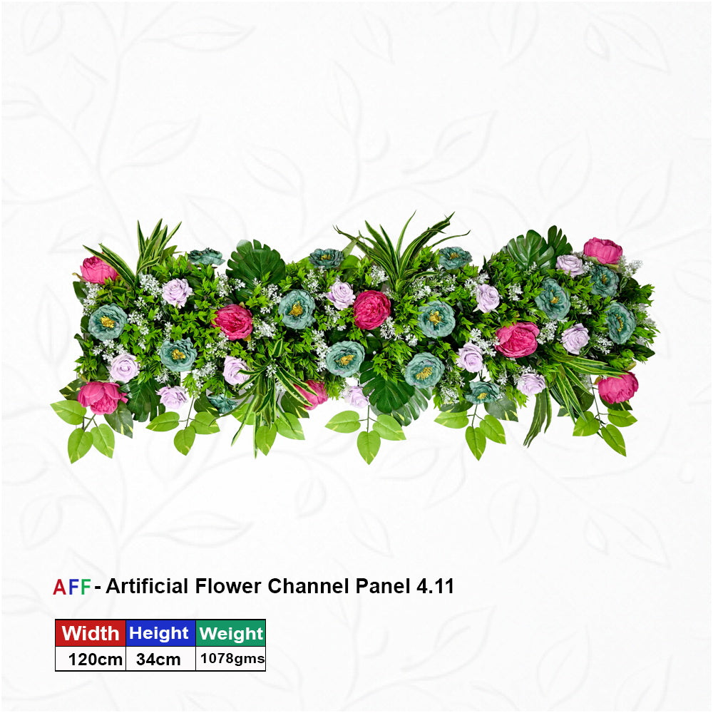 Verdant Vista | Jewel-Toned Peony & Tropical Fern Channel Panel | Teal & Magenta Garden Row | 120cm Premium Floral Arrangement for Exotic Weddings, Luxury Stage Borders, & High-End Events