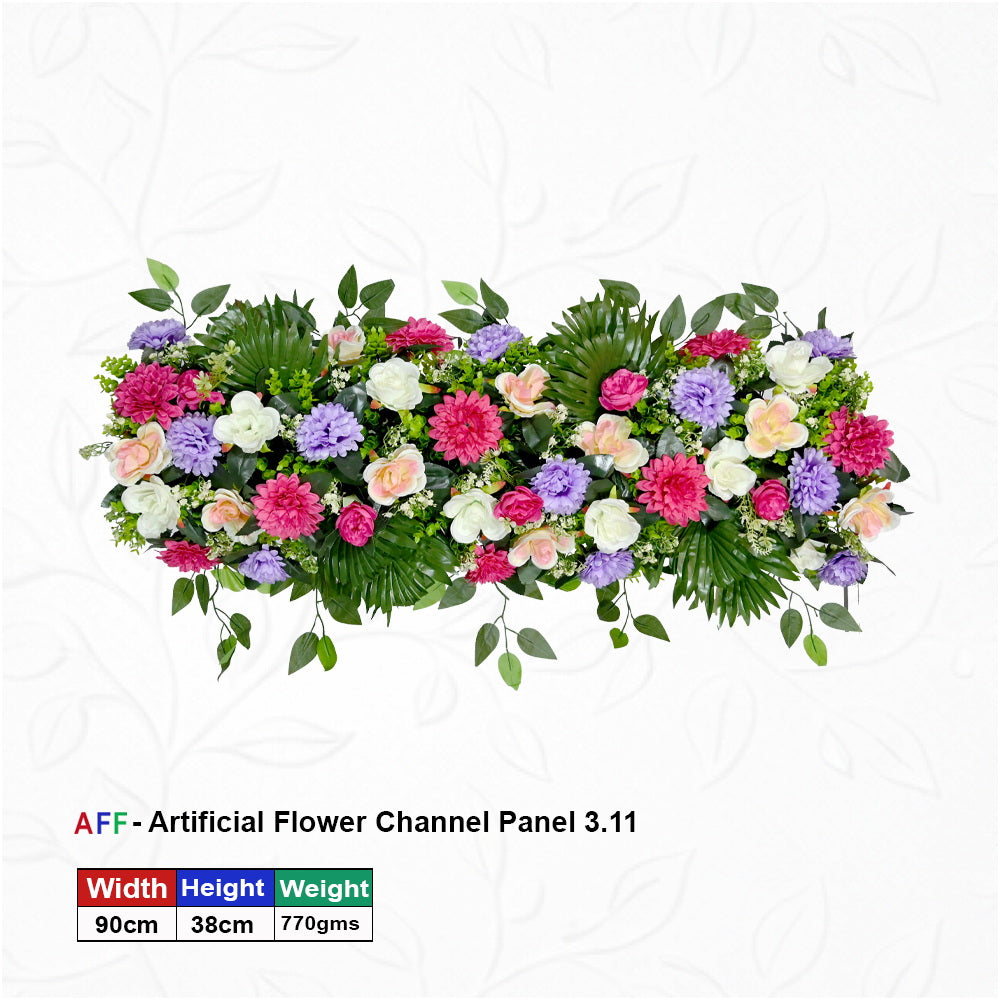 Artificial Flower Factory – Vibrant Tropical & Violet Garden Channel Panel | Radiant Magenta & Lavender Bloom Row | 90cm Exotic Floral Arrangement for Wedding Altars, Table Runners, & Wall Decor