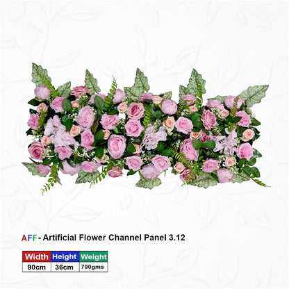 Artificial Flower Factory – Romantic Blush & Mauve Meadow Channel Panel | Elegant Pink Rose & Peony Row | 90cm Timeless Floral Arrangement for Wedding Altars, Table Runners, & Wall Decor