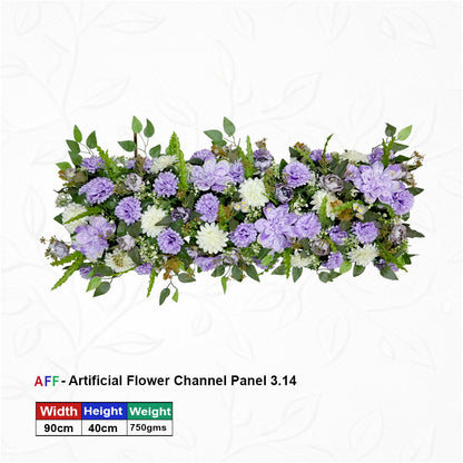 Artificial Flower Factory – Enchanted Lavender & Frost Garden Channel Panel | Royal Purple Dahlia & Ivory Mum Row | 90cm Majestic Floral Arrangement for Wedding Altars, Table Runners, & Wall Decor