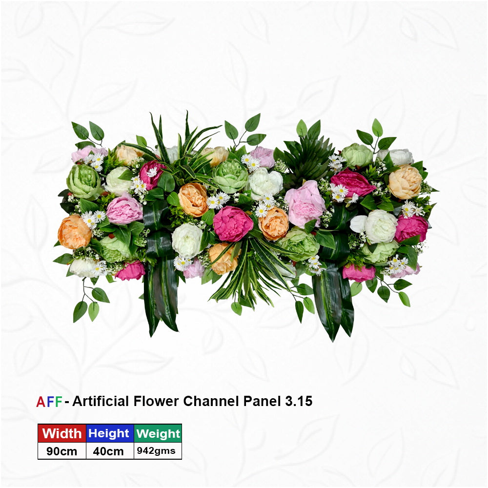 Artificial Flower Factory – Vivid Sunrise & Peony Patch Channel Panel | Bright Tangerine & Fuchsia Bloom Row | 90cm High-Energy Floral Arrangement for Wedding Altars, Table Runners, & Wall Decor