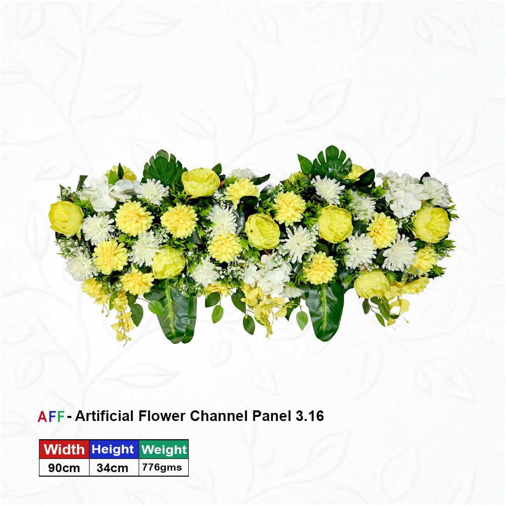 Artificial Flower Factory – Golden Sunshine & Ivory Bloom Channel Panel | Canary Yellow Peony & Frosty White Mum Row | 90cm Radiant Floral Arrangement for Wedding Altars, Table Runners, & Wall Decor