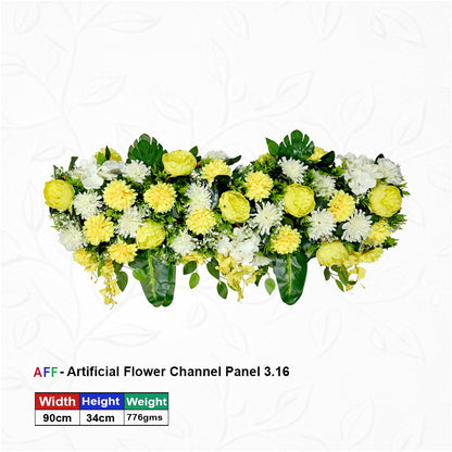 Artificial Flower Factory – Golden Sunshine & Ivory Bloom Channel Panel | Canary Yellow Peony & Frosty White Mum Row | 90cm Radiant Floral Arrangement for Wedding Altars, Table Runners, & Wall Decor