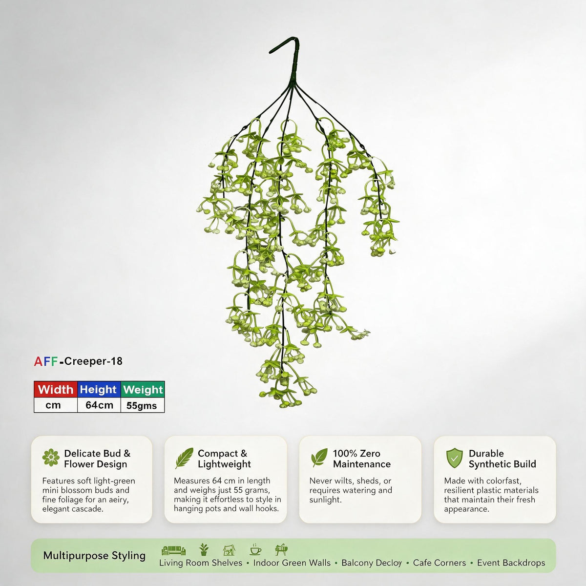 AFF Artificial Light Green Blossom Hanging Creeper Plant (69 cm / 100g) | AFF-Creeper-18