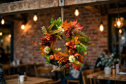 Artificial Flower Enchanted Woodland Harvest Wreath Pinecone, Berry & Mixed Gourd