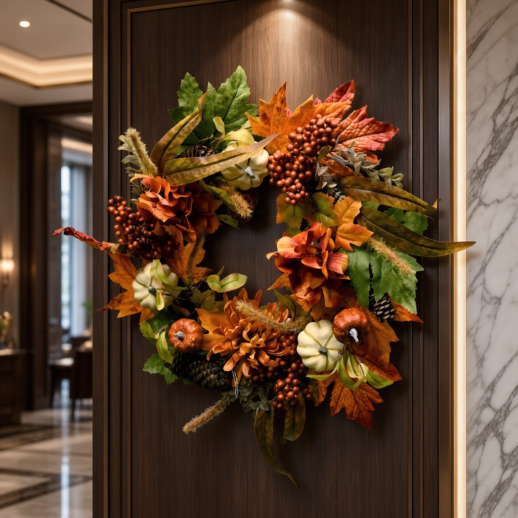 Artificial Flower Enchanted Woodland Harvest Wreath Pinecone, Berry & Mixed Gourd