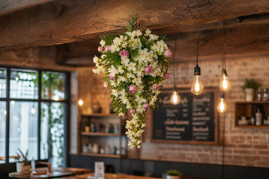 Artificial Flower Pearlescent White & Soft Blush Cascade Wall Arrangement