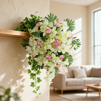 Artificial Flower Pearlescent White & Soft Blush Cascade Wall Arrangement