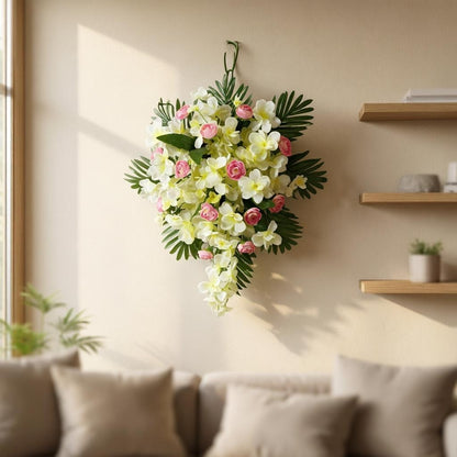 Artificial Flower Pearlescent White & Soft Blush Cascade Wall Arrangement