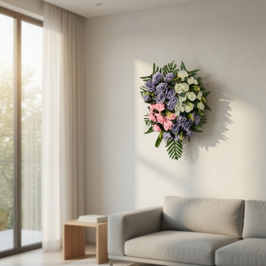 Artificial Flower Midnight Azure & Silver Frost Cascade Wall Arrangement