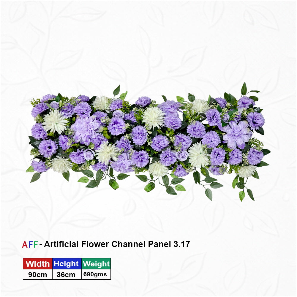 Artificial Flower Factory – Enchanted Lavender & Frost Garden Channel Panel | Rich Purple Dahlia & Ivory Mum Row | 90cm Majestic Floral Arrangement for Wedding Altars, Table Runners, & Wall Decor