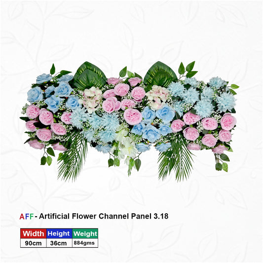 Artificial Flower Factory – Pastel Paradise & Morning Dew Channel Panel | Blush Rose & Sky Blue Mum Row | 90cm Ethereal Floral Arrangement for Wedding Altars, Table Runners, & Wall Decor