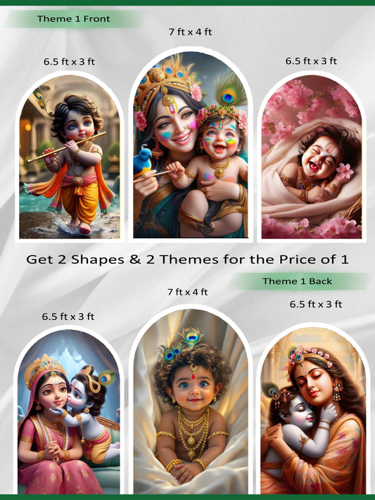 Premium Arch Backdrop Set (3 Pcs) – Divine Krishna Italian Fabric Collection | Elegant Arched Event Displays