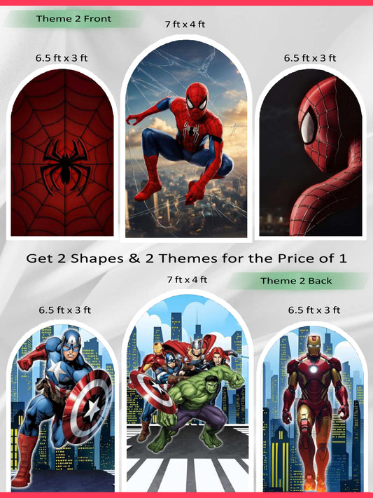 Premium Reversible Superhero Arch Set (3 Pcs) – Marvel Multiverse Collection | Dual-Themed Fabric Backdrops