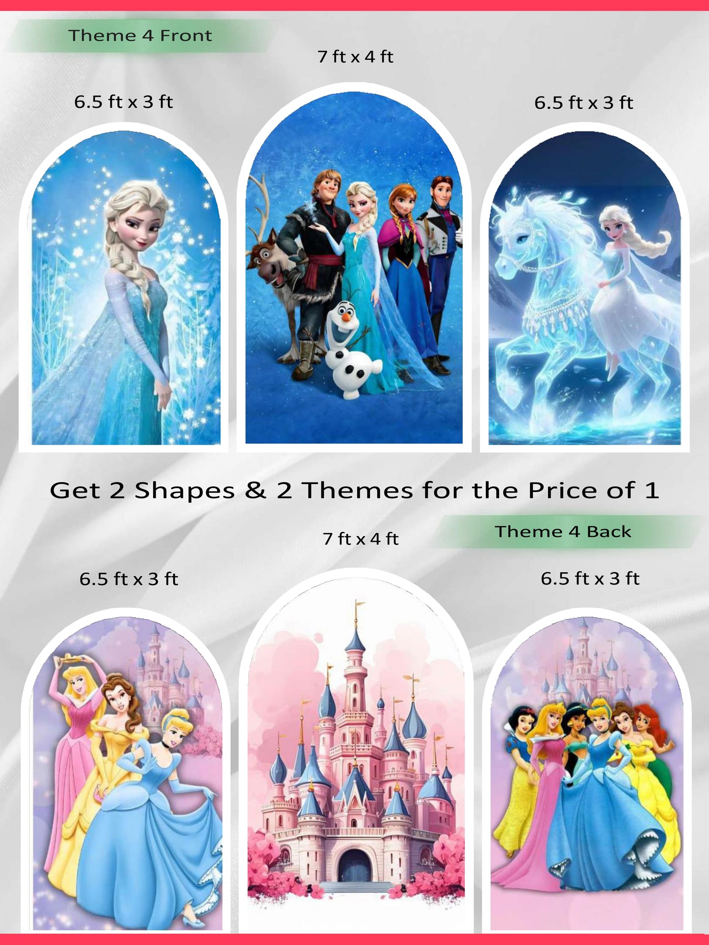 Premium Reversible Royal Princess Arch Set (3 Pcs) – Frozen & Classic Kingdom Collection | Dual-Themed Italian Fabric Backdrops
