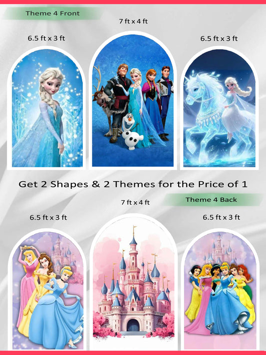 Premium Reversible Royal Princess Arch Set (3 Pcs) – Frozen & Classic Kingdom Collection | Dual-Themed Italian Fabric Backdrops