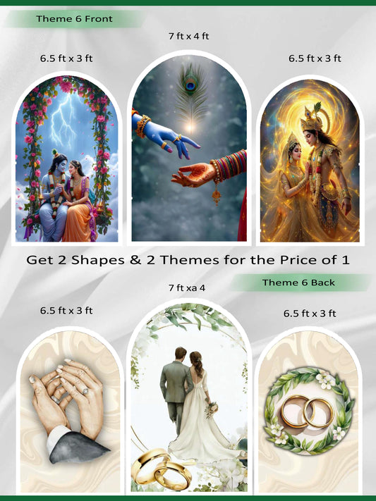 Premium Reversible Eternal Union Arch Set (3 Pcs) – Divine Radha Krishna & Modern Wedding Collection | Dual-Themed Italian Fabric Backdrops