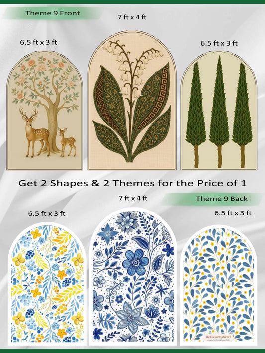 Premium Reversible Enchanted Forest & Floral Bliss Arch Set (3 Pcs) Whimsical Nature & Vibrant Botanical Collection | Dual-Themed Italian Fabric Backdrops