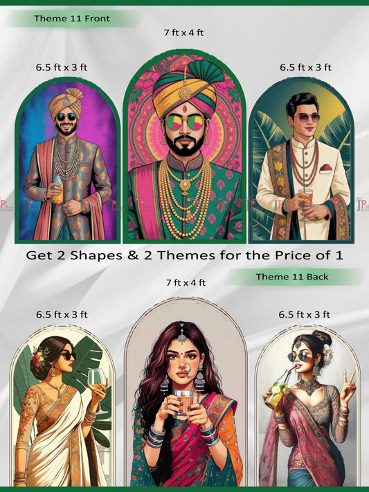 Premium Reversible Regal Pop Art & Desi Swag Arch Set (3 Pcs) Modern Royalty & Vibrant Heritage Collection | Dual-Themed Italian Fabric Backdrops