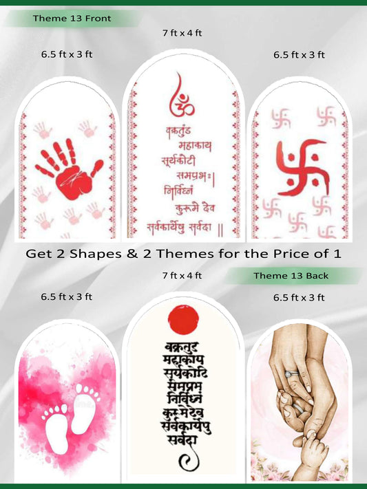 Premium Reversible Vedic Chants & Eternal Bonds Arch Set (3 Pcs) Sacred Mantras & Family Milestones Collection | Dual-Themed Italian Fabric Backdrops