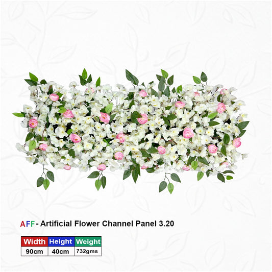 Artificial Flower Factory – Cherry Blossom & Ivory Pearl Channel Panel | Blush Rosebud & White Sakura Row | 90cm Graceful Floral Arrangement for Wedding Altars, Table Runners, & Wall Decor