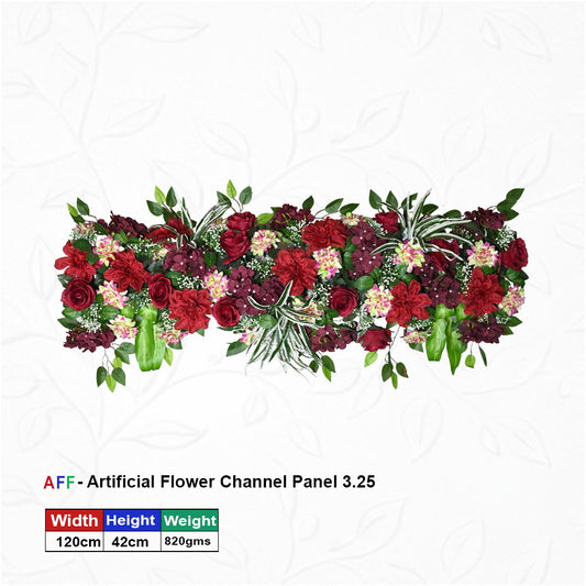 Artificial Flower Factory – Regal Burgundy & Deep Crimson Luxe Channel Panel | Maroon Rose & Dahlia Row | 120cm Grand Floral Arrangement for Wedding Altars, Stage Borders, & VIP Decor