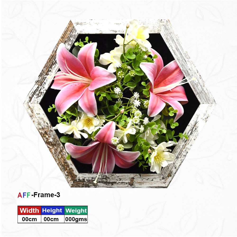 Hexagonal Wooden Artificial Flower Wall Frame – 30x30 cm | (AFF-Frame-3)
