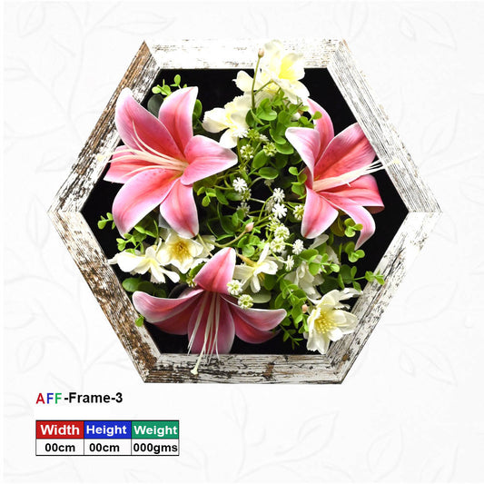 Hexagonal Wooden Artificial Flower Wall Frame – 30x30 cm | (AFF-Frame-3)