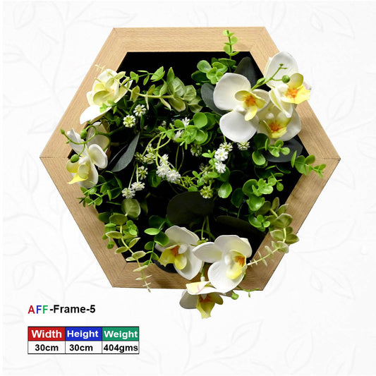Hexagonal Wooden Artificial Flower Wall Frame – 30x30 cm | (AFF-Frame-5)