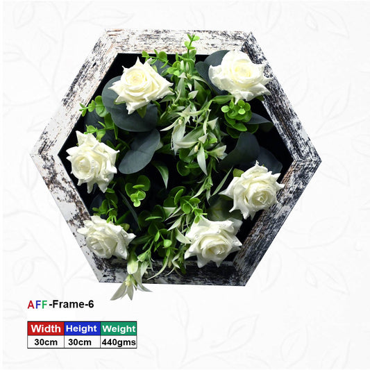 Hexagonal Wooden Artificial Flower Wall Frame – 30x30 cm | (AFF-Frame-6)