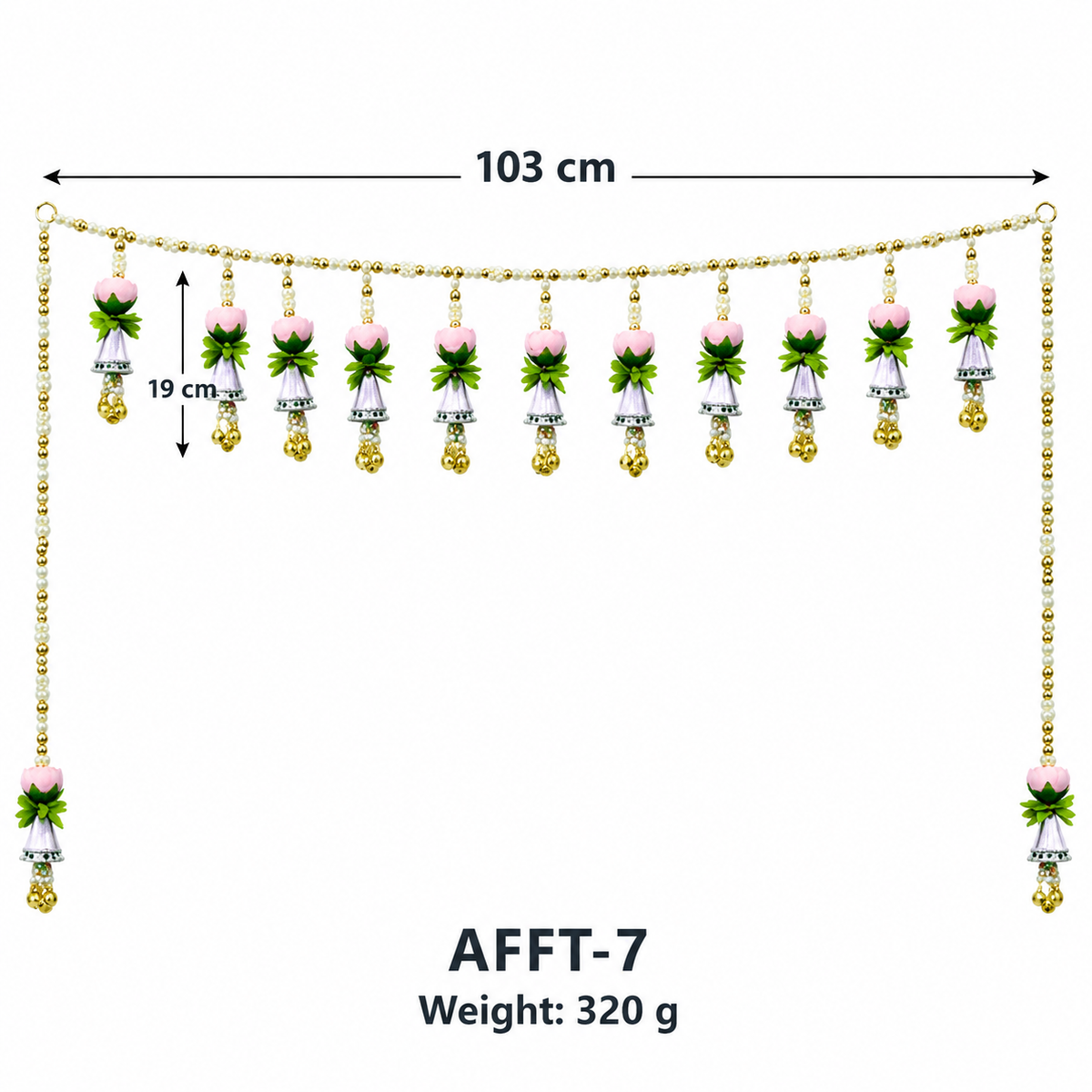 Artificial Pink Lotus Door Toran with Decorative Bells & Golden Beads for Wedding & Festive Decoration – 103 cm | Pack of 1