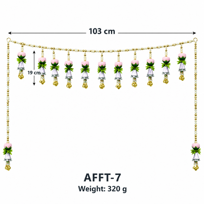Artificial Pink Lotus Door Toran with Decorative Bells & Golden Beads for Wedding & Festive Decoration – 103 cm | Pack of 1