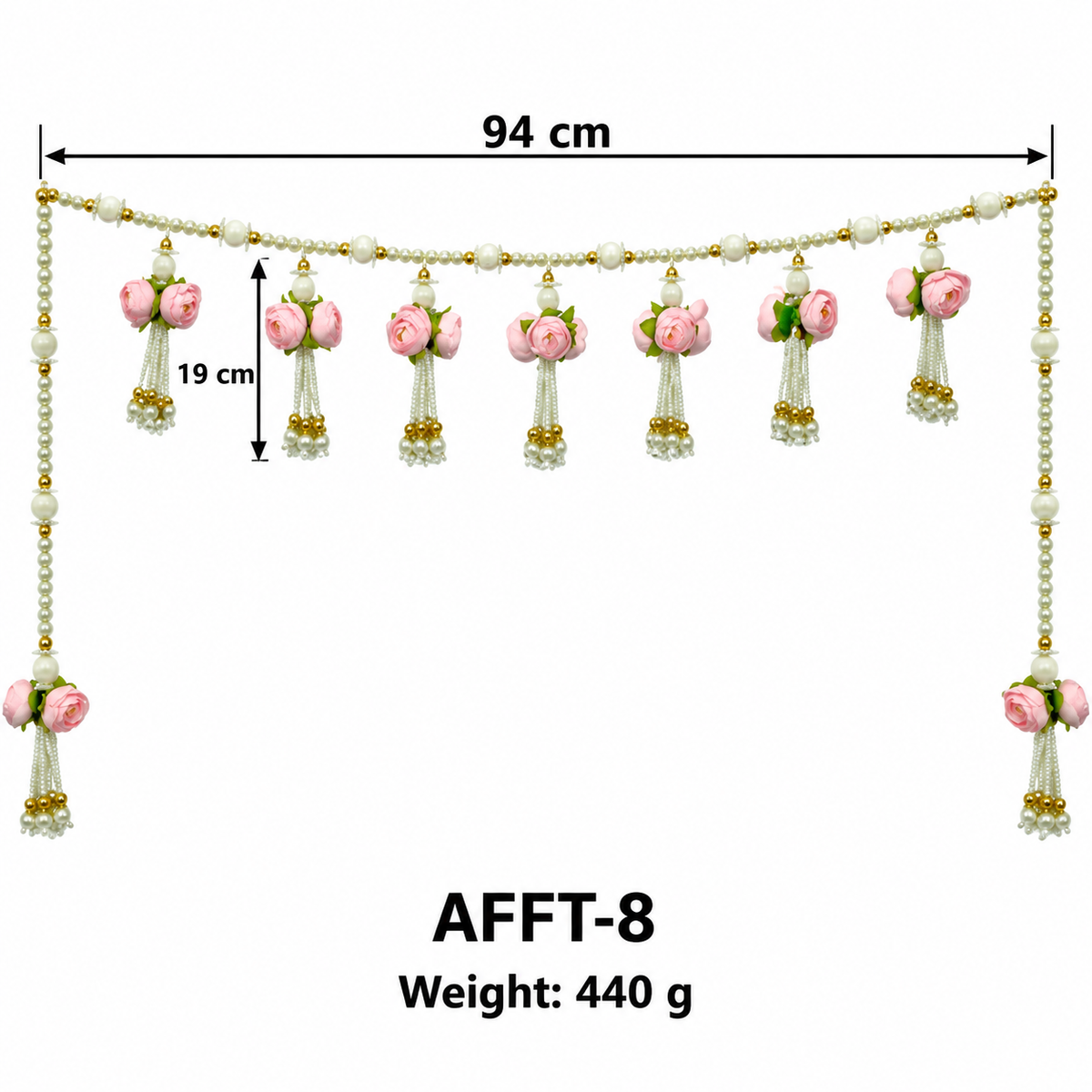 Artificial Light Pink Rose Door Toran with Pearl Bead Tassels for Wedding & Festive Decoration – 94 cm | Pack of 1