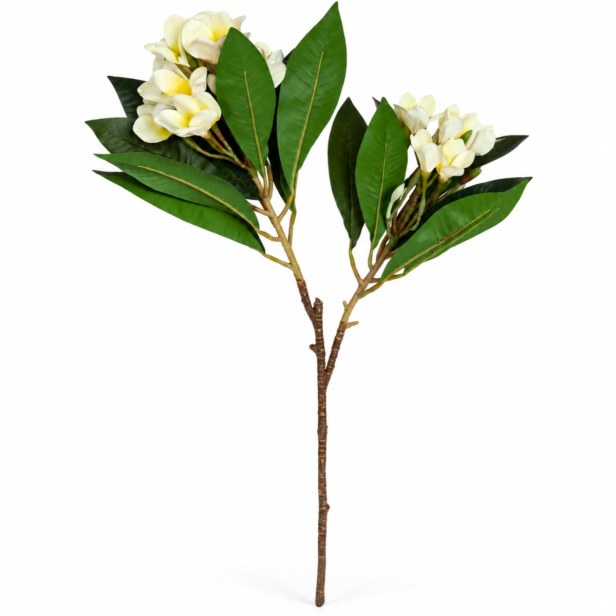 Artificial White & Yellow Plumeria Flower Stick – 110 cm Champa Floral Branch for Home, Vases & Wedding Décor