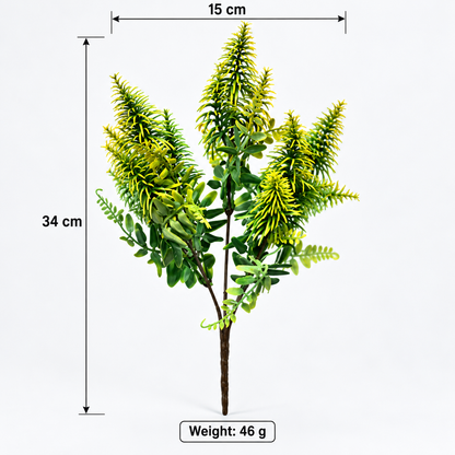 Artificial Green & Yellow Foliage Bunch – 34 cm Decorative Plant Pick for Home, Office & Floral Arrangements