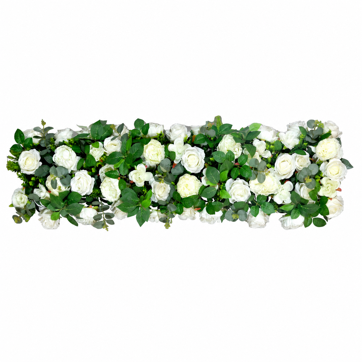 Artificial Ivory Rose Floral Channel Panel with Green Foliage for Wedding & Event Décor – 120 × 35 cm