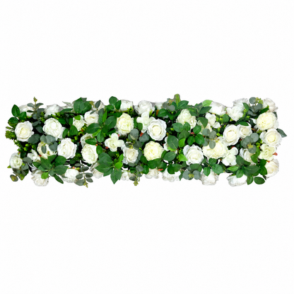 Artificial Ivory Rose Floral Channel Panel with Green Foliage for Wedding & Event Décor – 120 × 35 cm