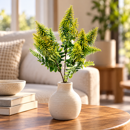 Artificial Green & Yellow Foliage Bunch – 34 cm Decorative Plant Pick for Home, Office & Floral Arrangements