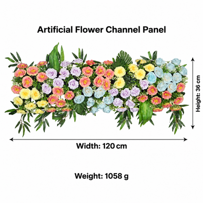 Artificial Multicolour Floral Channel Panel with Green Foliage for Wedding & Event Décor – 120 × 36 cm