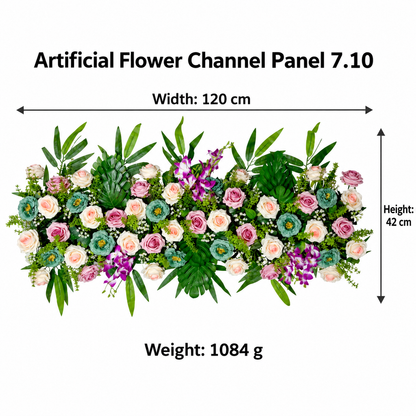 Artificial Pink & Ivory Rose Floral Channel Panel with Purple Orchids & Green Foliage for Wedding & Event Décor – 120 × 42 cm | Pack of 1