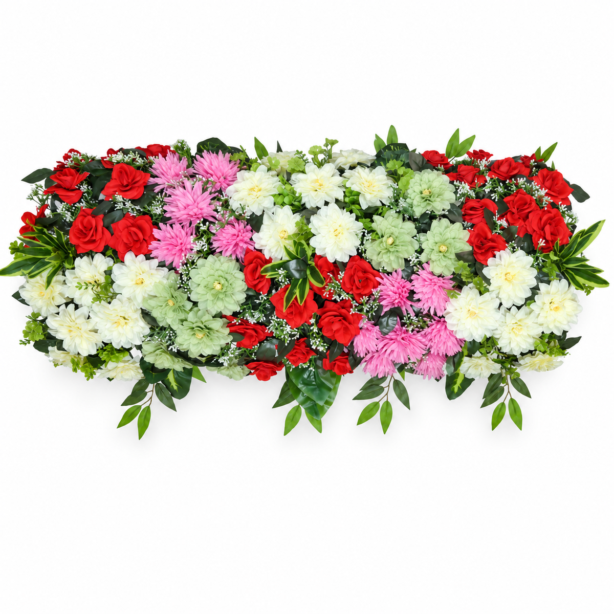 Artificial Red, Pink & Ivory Floral Channel Panel with Green Foliage for Wedding & Event Décor – 90 × 42 cmArtificial Red, Pink & Ivory Floral Channel Panel with Green Foliage for Wedding & Event Décor – 90 × 42 cm